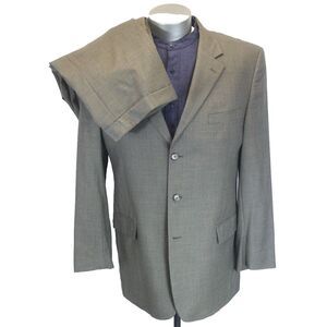 tan stripe Jos A Bank 2pc Pant Suit wool classic all season lightweight 44 L